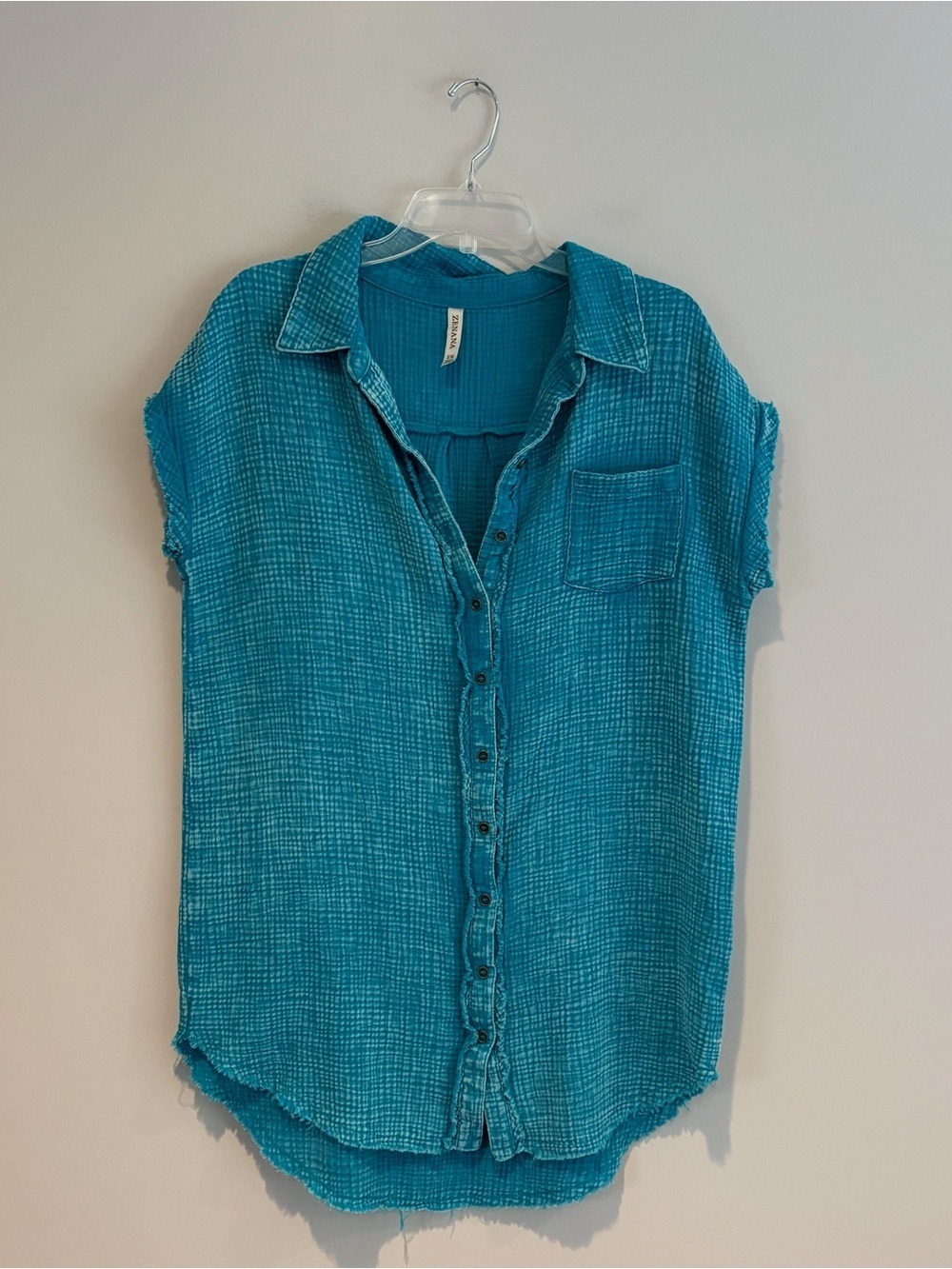 Zena Turquoise Button-Up Mini Shirt Dress Size S/M